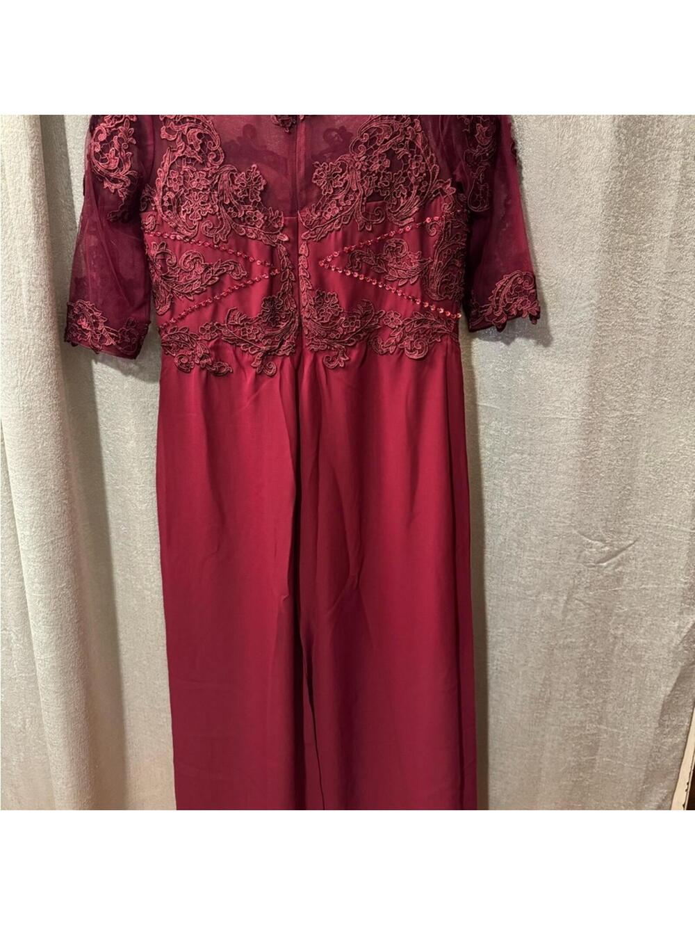 Burgundy Embroidered Lace Wide Leg Formal Jumpsuit NWT - Picture 5 of 6
